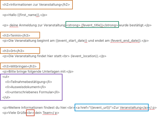 Screenshots eines Beispiels mit allen zuvor beschriebenen Anweisungen.