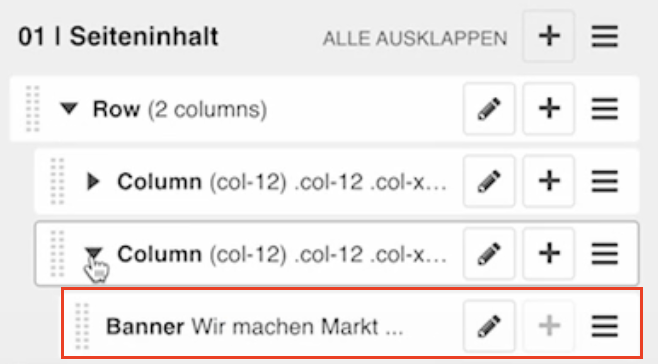 Screenshot aus der Seitenstruktur, Plugin Banner rot umrandet.