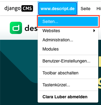 Screenshot des aufgeklappten Menüs unter der Domain.