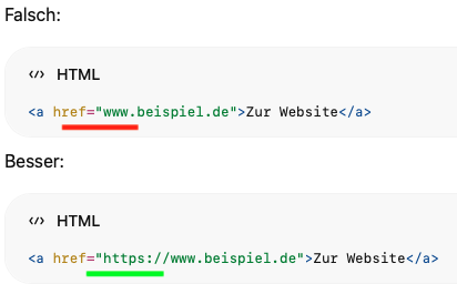 Screenshot von HTML mit Webadressen.