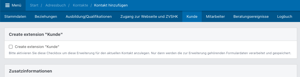 Screenshot aus der Software: Tab Kunde.