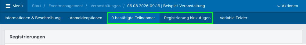 Screenshot de Tabs zur Teilnehmerverwaltung.