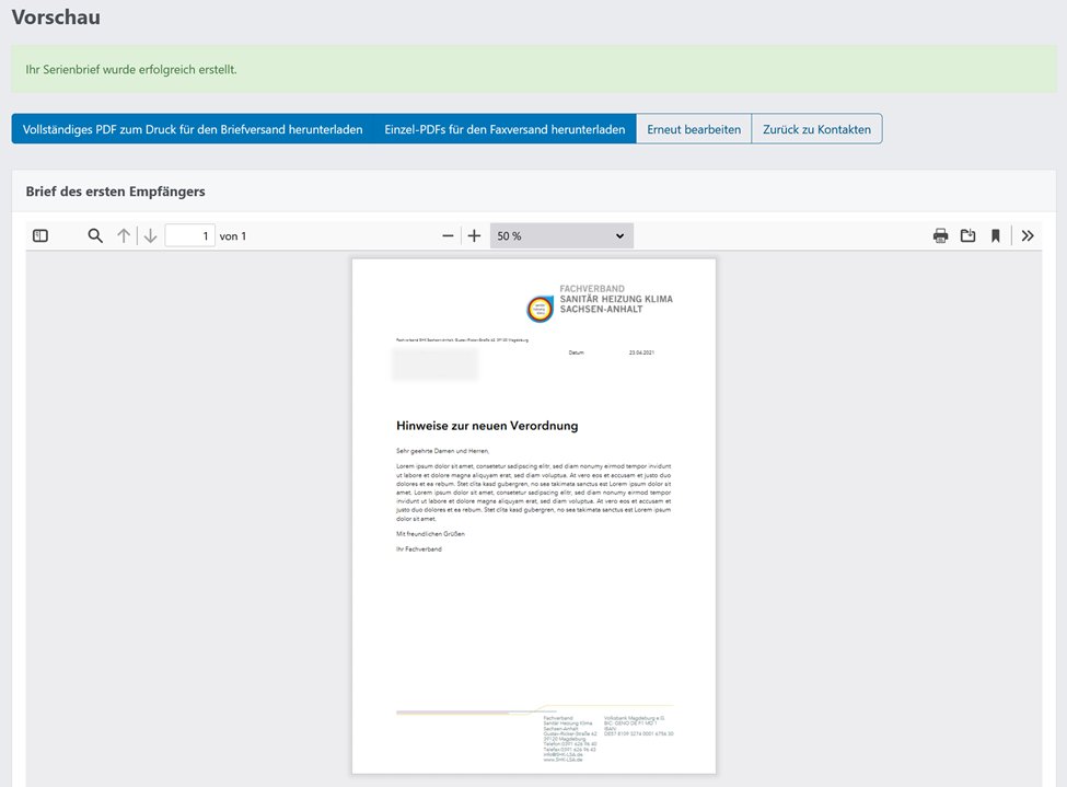 Screenshot vom fertigen Serienbrief