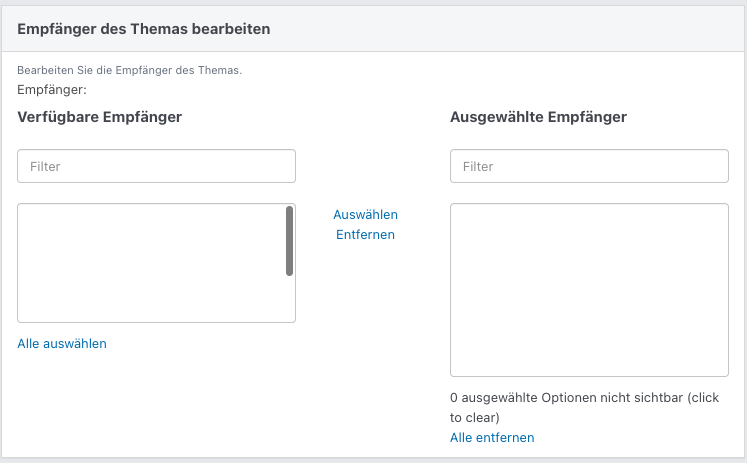 Screenshot aus der Software: Abschnitt "Empfänger des Themas bearbeiten".