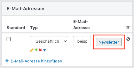 Screenshot aus der Software: geöffneter Bereich der E-Mail-Adresse.