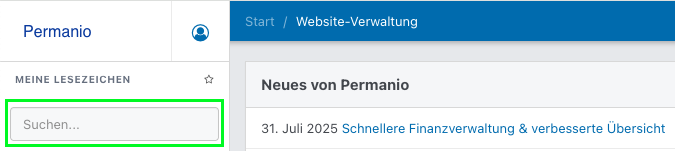 Screenshot aus der Software: Hauptmenü mit Suchleiste.