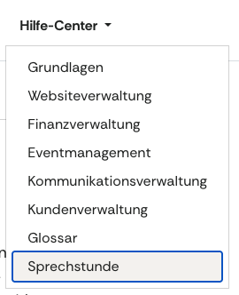 Screenshot des aufgeklappten Menüs vom Hilfe-Center.