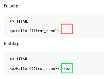 Screenshot eines HTML-Fehlers mit dem Absatz.