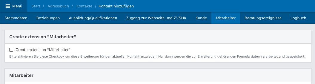 Screenshot aus der Software: Tab Mitarbeiter.