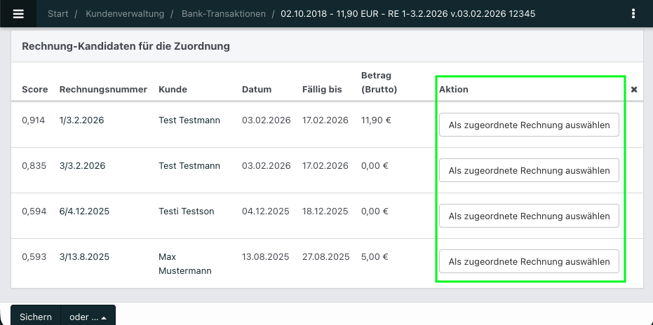 Screenshot einer geöffneten Bankübersicht.