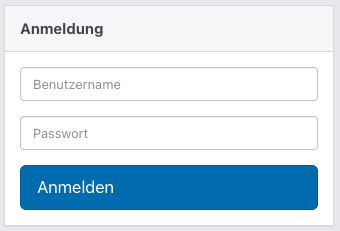 Login mit Feldern für Benutzername und Passwort sowie dem Button „Anmelden“.