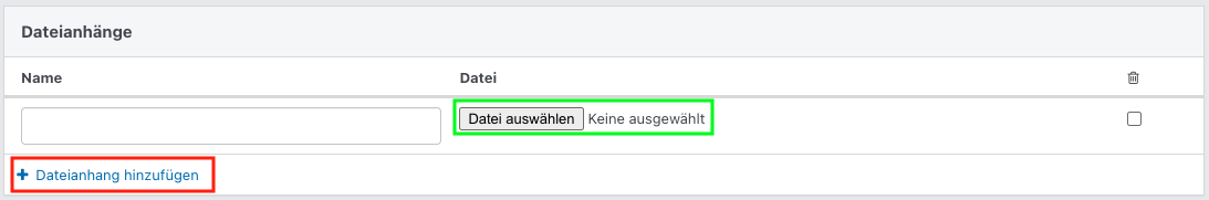 Screenshot aus der Software: Abschnitt Dateianhänge.