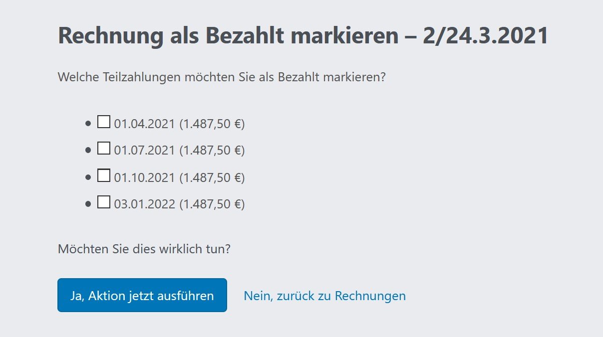 Screenshot von DNC beim Markieren von bezahlten Rechnungen