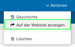 Screenshot aus der Software: geöffnete Aktion um Veranstaltung auf Website anzuzeigen.