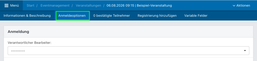 Screenshot des Tabs "Anmeldeoptionen".