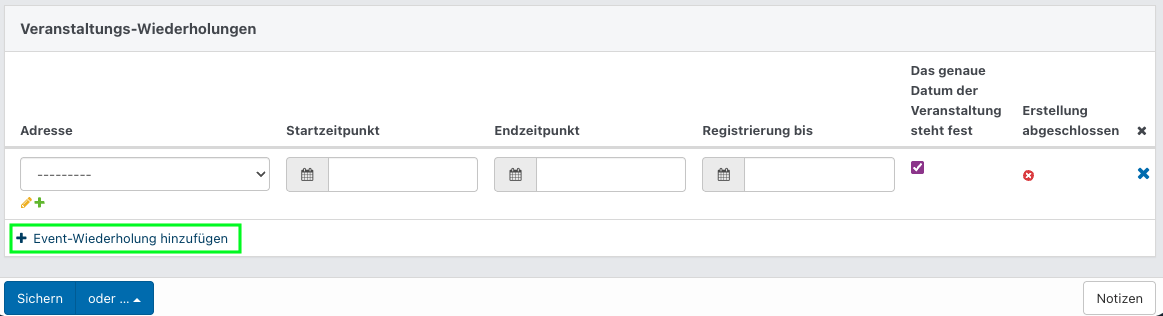 Screenshot aus der Software: geöffnetes Event im Tab "Informationen & Beschreibung".
