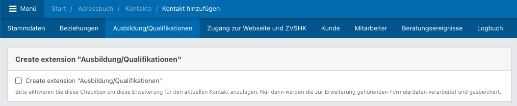 Screenshot aus der Software: Tab Ausbildung/Qualifikation.