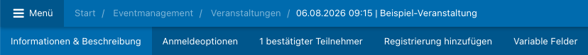 Screenshot aus der Software: beispielhafte Ansicht von Tabs.