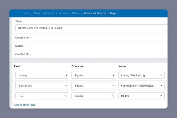 Screenshot: Definieren eines Filters, der aus mehreren Filterkriterien besteht