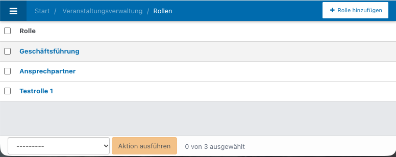 Screenshot der Liste zu Rollen.