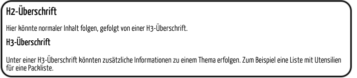 Screenshot des Ergebnisses der RML-Anweisung für Überschriften.