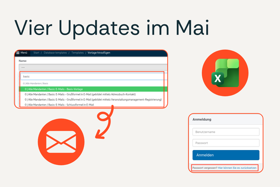 Beiger Hintergrund, darauf zwei Screenshots der Software-Updates.