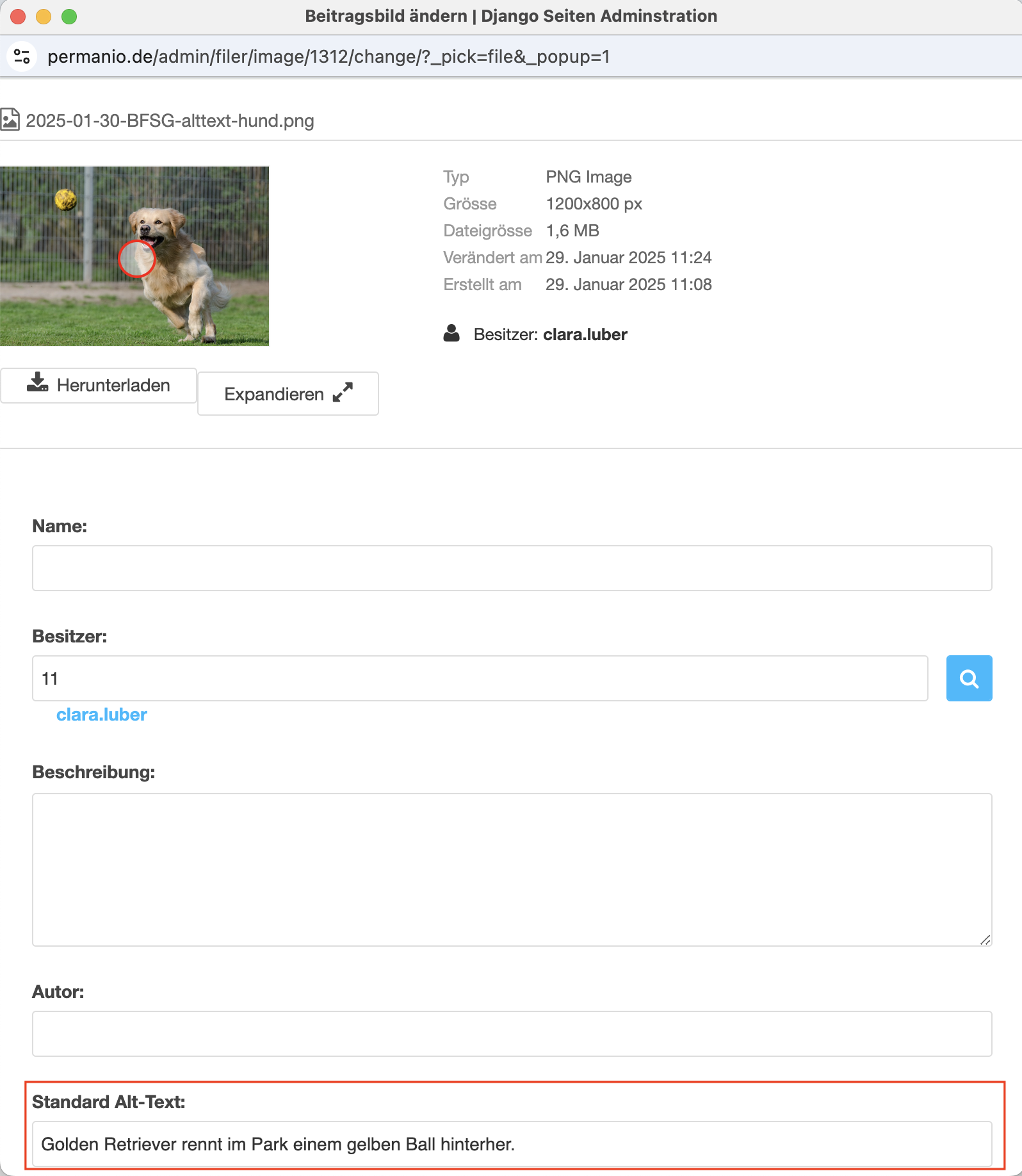 Verwaltungsübersicht in Django CMS mit hervorgehobenen Filer-Optionen für Ordner und Vorschaubild-Einstellungen.