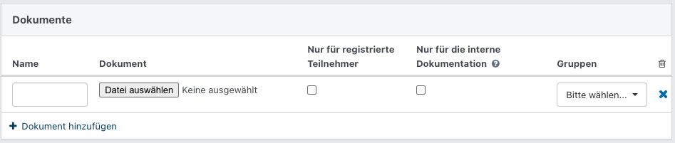 Screenshot aus der Software: Dokumente anhängen an eine Veranstaltung.