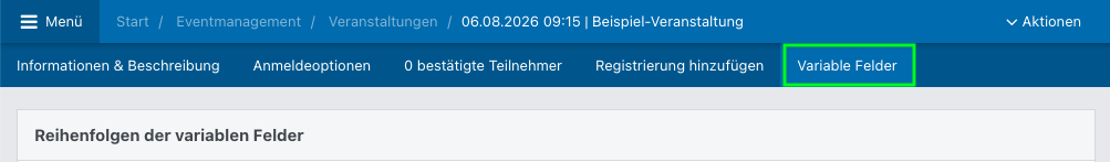 Screenshot des Tabs "Variable Felder".