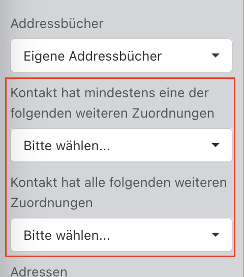 Screenshot aus der Software: Filter im Bereich Zuordnungen.