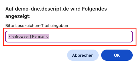 Screenshot aus der Software: Fenster zur Bezeichnung des Lesezeichens.