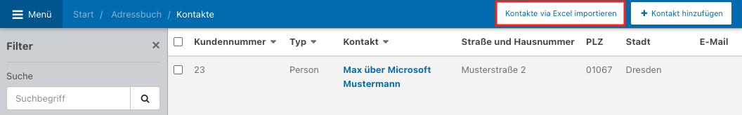 Screenshot aus der Software: geöffnetes Adressbuch.