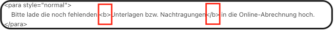 Screenshot der RML-Anweisung für fettgedruckte Hervorheubungen.