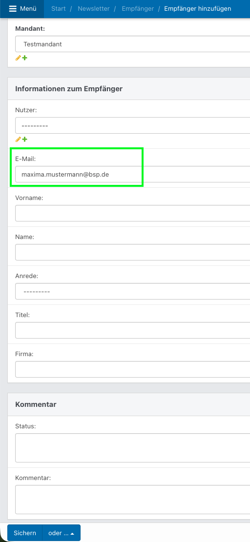 Screenshot aus der Software: geöffnete Zuweisung einer Person für ein NL-Thema.