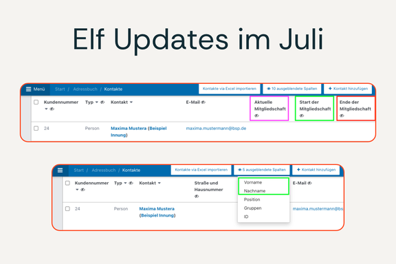 Beiger Hintergrund, darauf zwei Bilder der aktuellen Software-Updates.