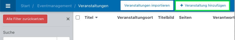 Screenshot aus der Software: geöffnete Veranstaltungsübersicht.