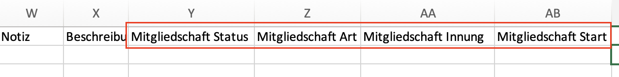 Screenshot aus Excel: Tabellenkopf mit weiteren Informationen.