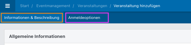Screenshot aus der Software: geöffnete leere Veranstaltung.