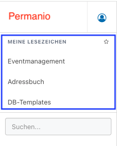 Screenshot aus der Software: Übersicht über Lesezeichen im Menü.