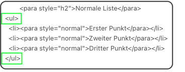 Screenshot der RML-Anweisung einer Aufzählungsliste.