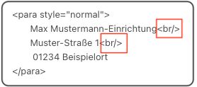 screenshot der RML-Anweisung für einen Zeilenumbruch.