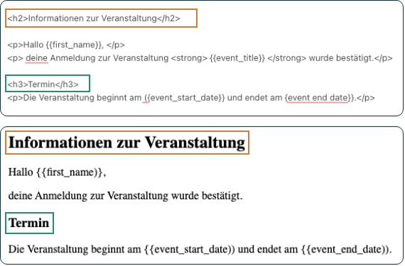 Screenshot von HTML, wie die Anweisung für Überschriften aussieht.