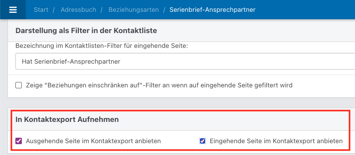 Screenshot aus der Software: geöffnete Bearbeitung einer Beziehungsart.