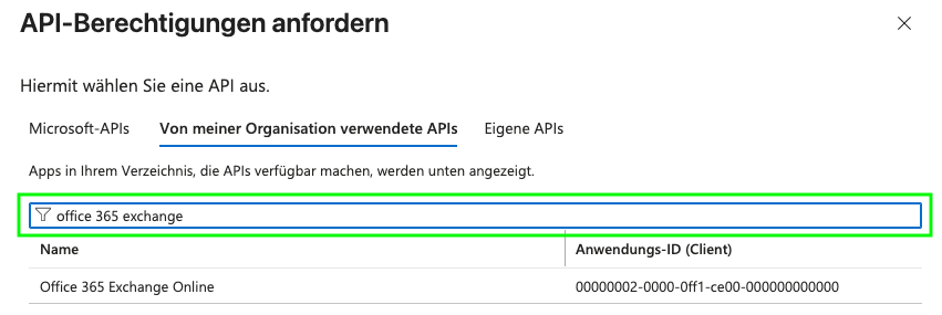 Screenshot aus dem MS Entra Admin Center. Zu sehen ist das Anfordern einer expliziten API-Berechtigung.