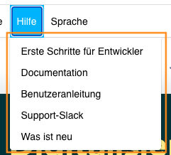 Screenshot des Dropdown-Menüs unter "Hilfe" in der Steuerleiste.