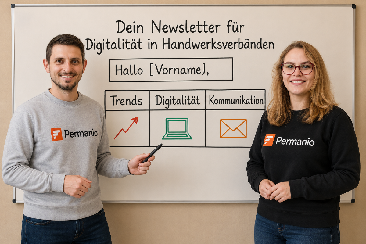 KI-generiertes Bild mit Thomas und Clara, stehend vor einem Whiteboard.